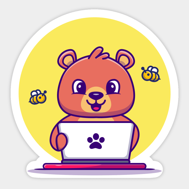 Cute Honey Bear Operating Laptop Sticker by Catalyst Labs